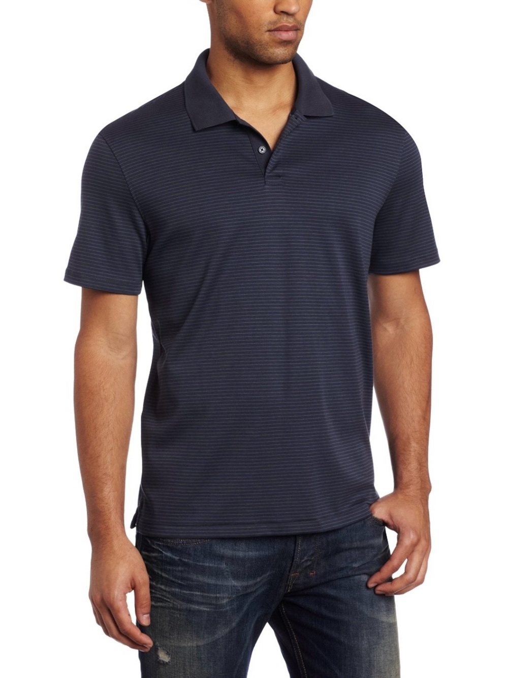 Calvin Klein Men's liquid cotton Gray striped Micro-Striped Polo